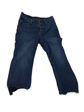 Women’s Dark Blue Button-Fly Jeans - Classic Straight Fit cropped stretch